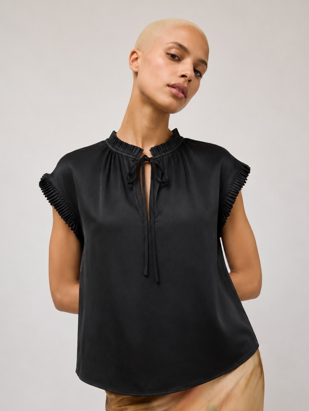 No. 6‎ Silk Ruffle Trim Tie-Neck Blouse
